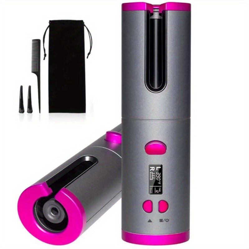 Portable Wireless LCD Display Rechargeable Ceramic Heating Antiperm Hair Curlers Automatic Electric Power Source Curling Irons
